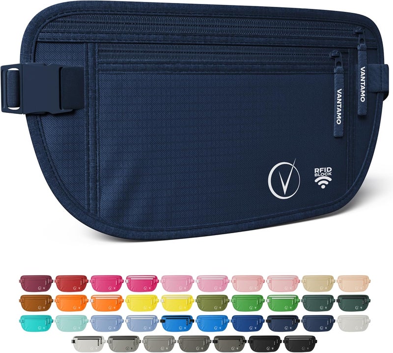 Vantamo Money Belt with RFID For Men & Women, Hidden Passport Holder for Travel, 2 Compartment Travel Fanny Pack for Women Anti Theft - Image 1